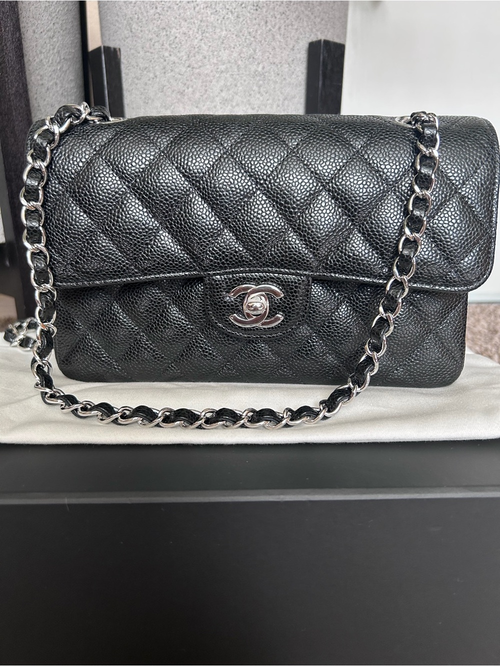 Chanel Quilted Double Flap Shoulder Bag in Black NEW
